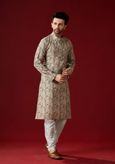 Ensemble pyjama Kurta en coton imprimé vert granit pour homme